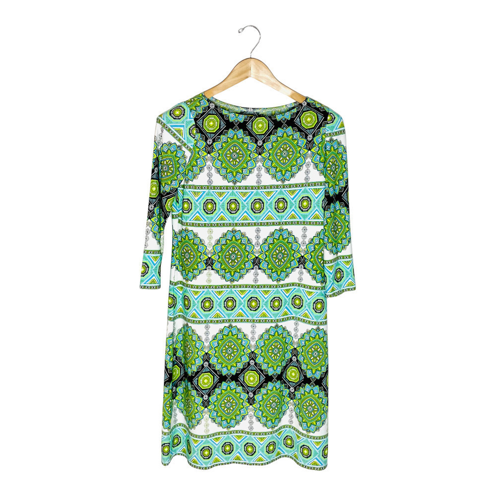 🍀 Maggy London Women’s Green Blue Mandala Design Dress Medium READ